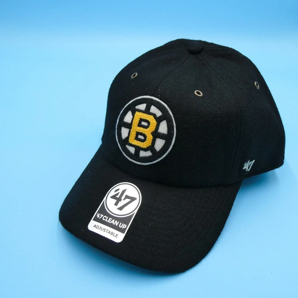 '47 Hat Mens OSFA Clean Up Boston Bruins Black Wool Blend‎ Adjustable Strapback